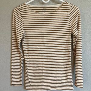 J. Crew Women's Long Sleeve Top - Tan and White Stripes